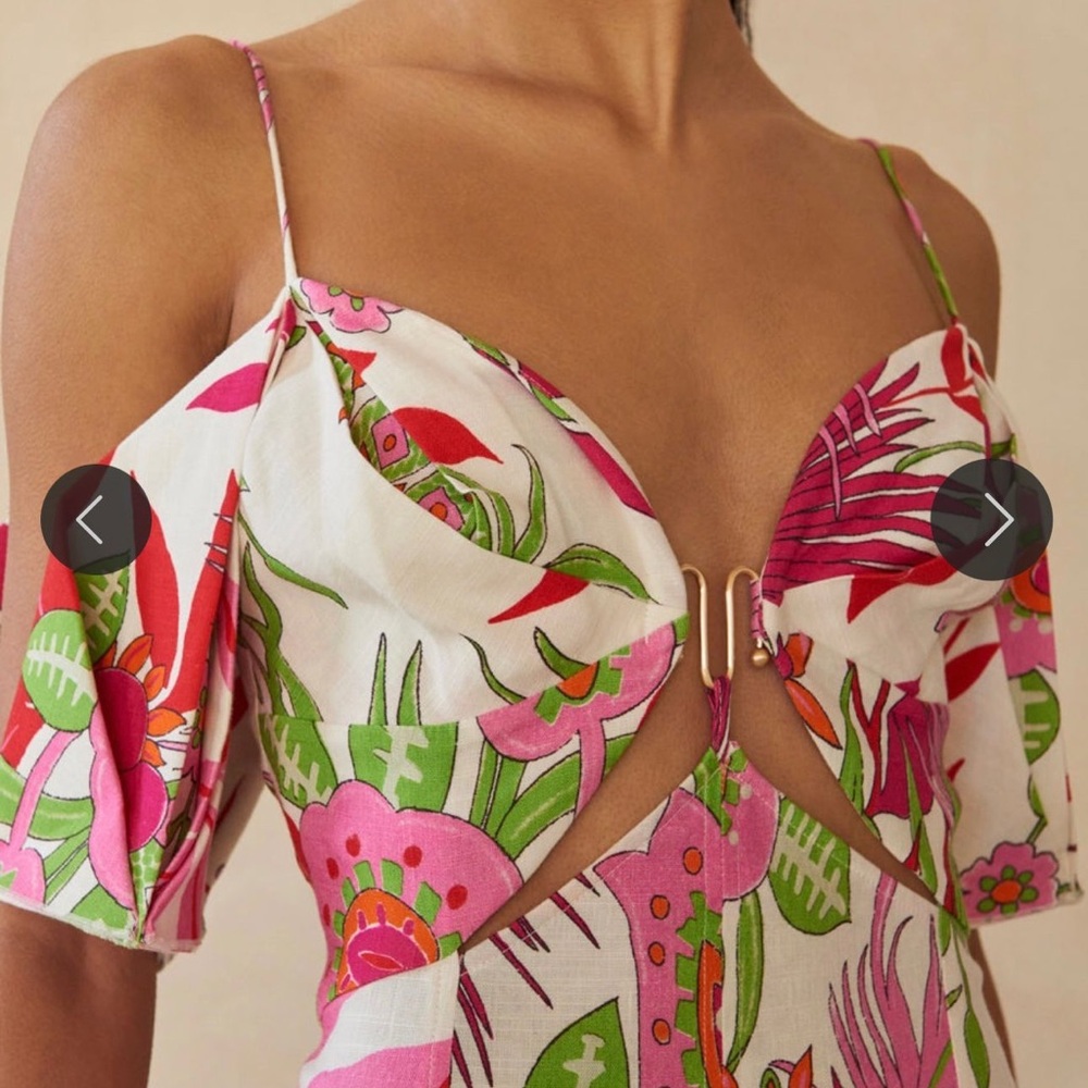 Cult Gaia Pink and Green Floral Midi Dress
